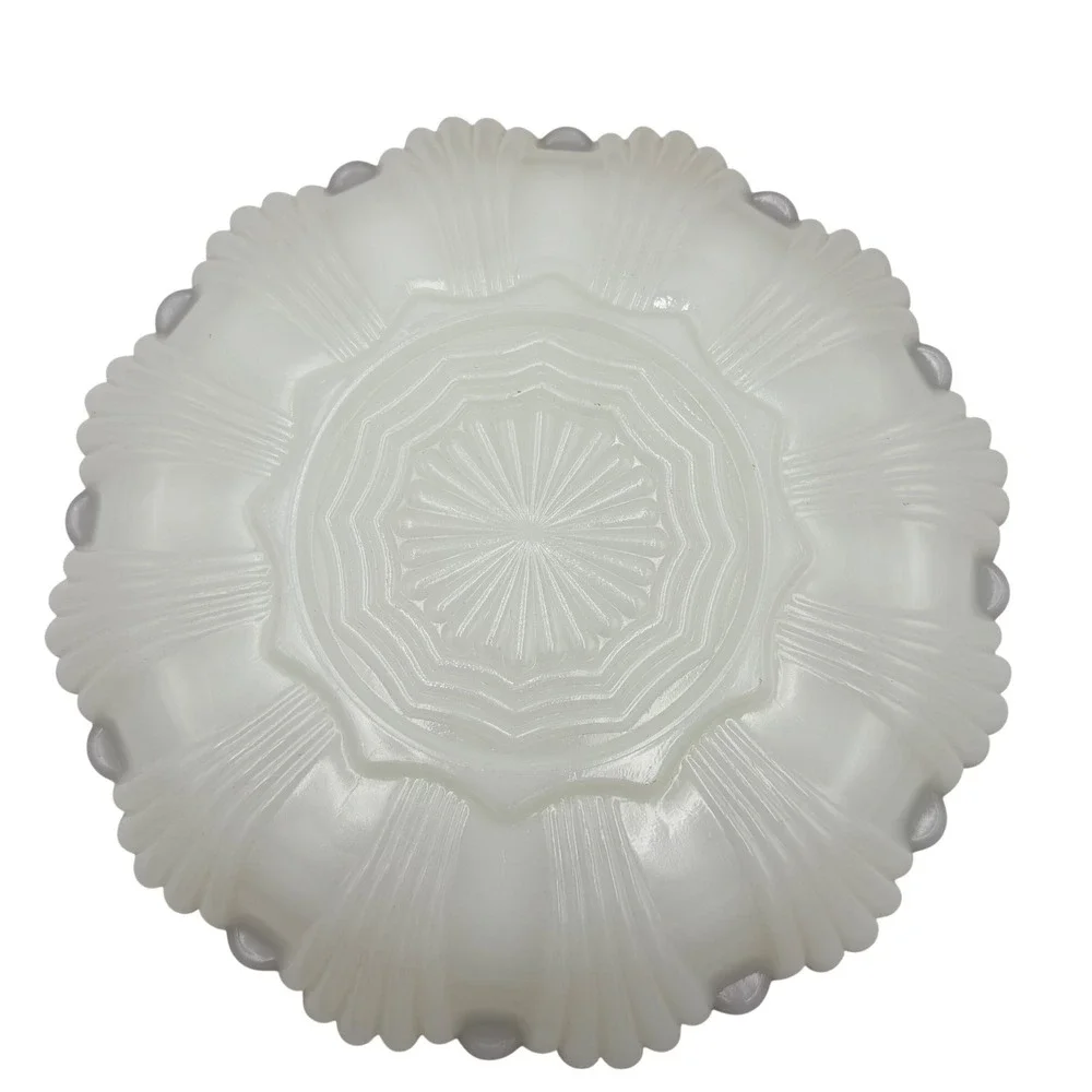 Vtg Anchor Hocking White Milk Glass Deviled Egg Platter Plate 22K Gold Rim w/Box